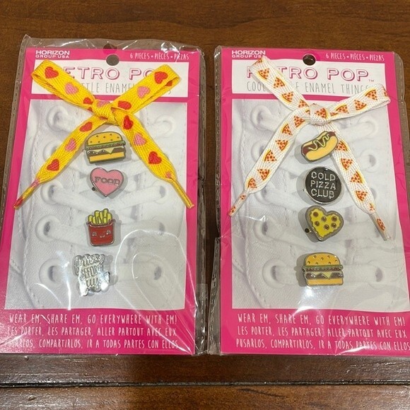 New! - Set of 2 - Retro Pop Enamel Shoe Charms With Laces - Picture 1 of 3